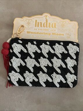 Black & White Beaded Clutch with Red Tassel. NWT. Handmade. LARGE